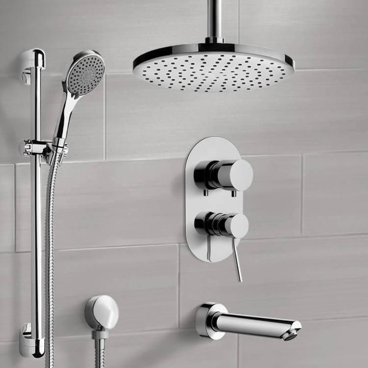 Tub and Shower Faucet, Remer TSR50, Chrome Tub and Shower System with Ceiling Rain Shower Head and Hand Shower